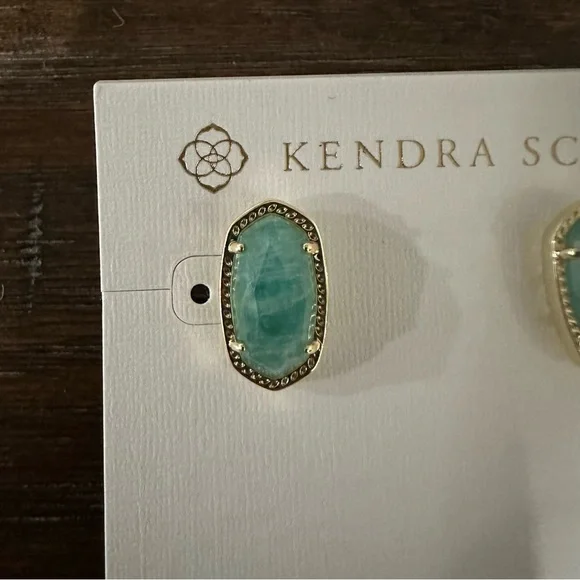 Kendra Scott Ellie 14K Goldplated Stud Earrings Dark Teal Amzonite - Picture 2 of 5